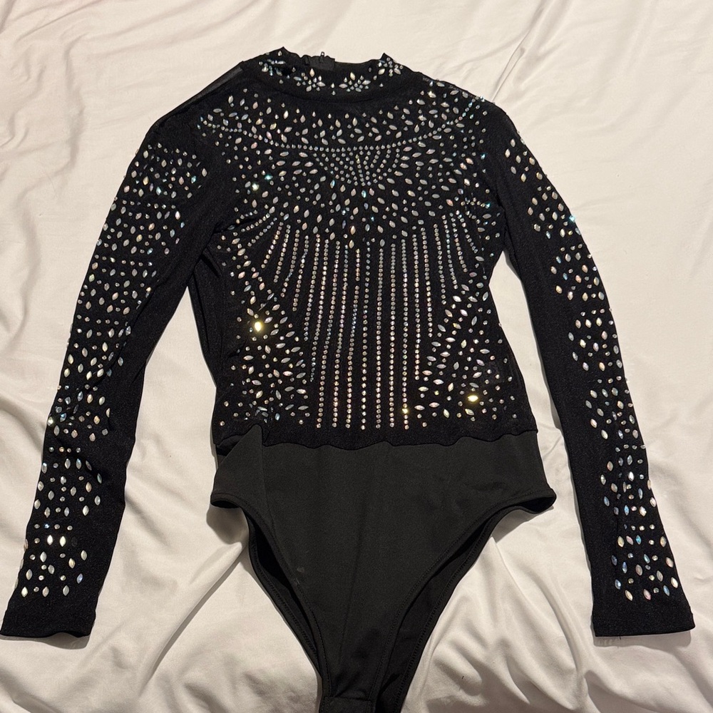 Elegant Black Studded Bodysuit